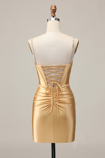 Golden Bodycon Corset Beaded Homecoming Dress